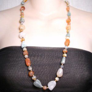 Vintage Multi Color Jade Silver Tone Stranded Bead Necklace